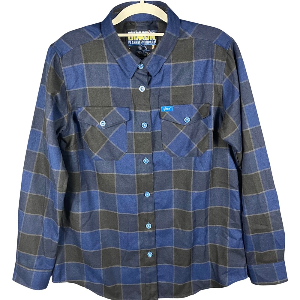 Dixxon Flannel Company Maddo Shirt Womens L Blue Black Plaid D-Tech Snap